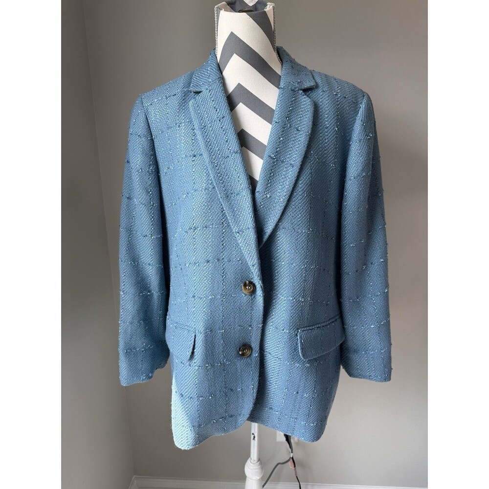 NWT Ann Taylor Blue Textured Tweed Blazer Jacket Womens 16P Workwear Office